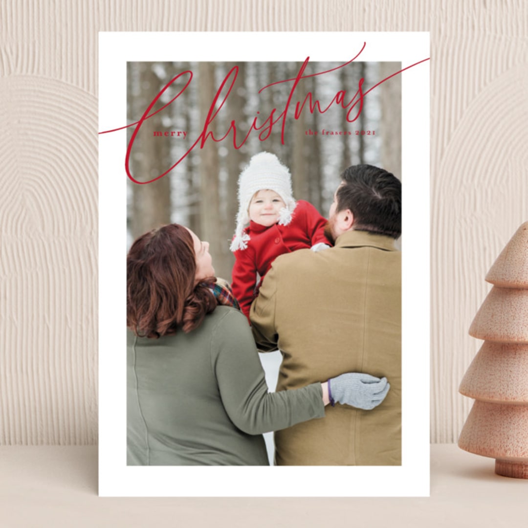 "Sloped Script" - Holiday Cards in Crimson by Melanie Severin - Front