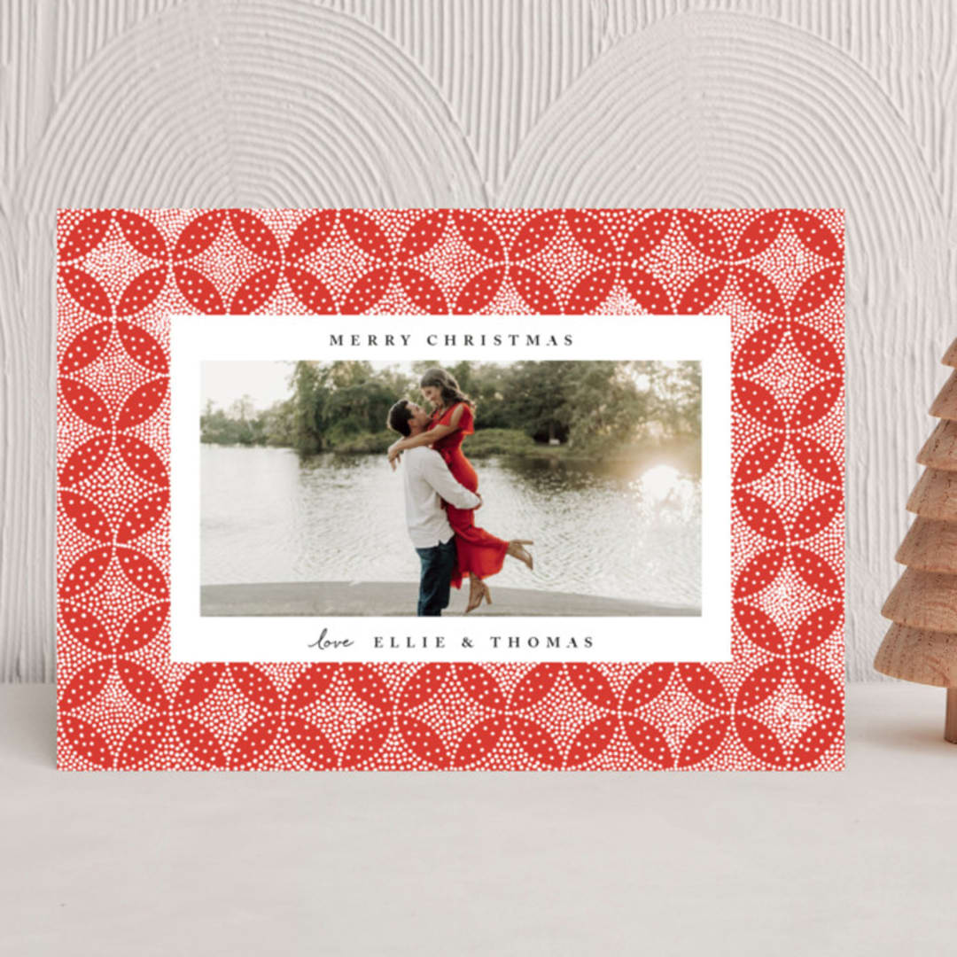 "Circles and Stars" - Holiday Cards in Crimson by Kampai Designs - Front