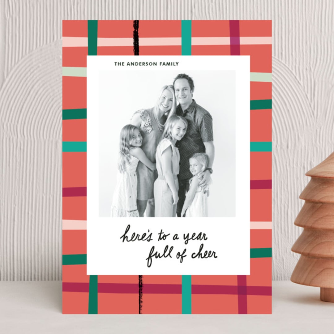 "Colorful Holiday Plaid" - Holiday Cards in Candy Apple by Ampersand Design Studio - Front