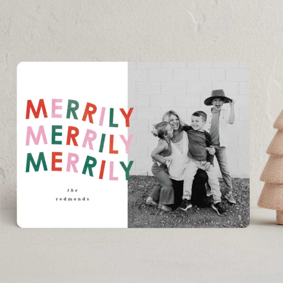 "Rainbow Merrily" - Holiday Cards in Cherry by Angela Garrick - Front