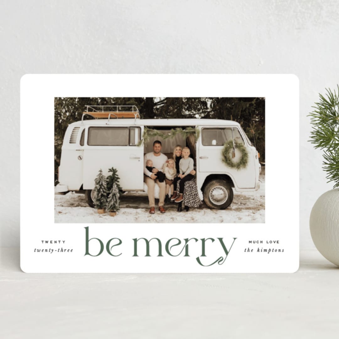 "Be Merry" - Holiday Cards in Evergreen by Hooray Creative - Front