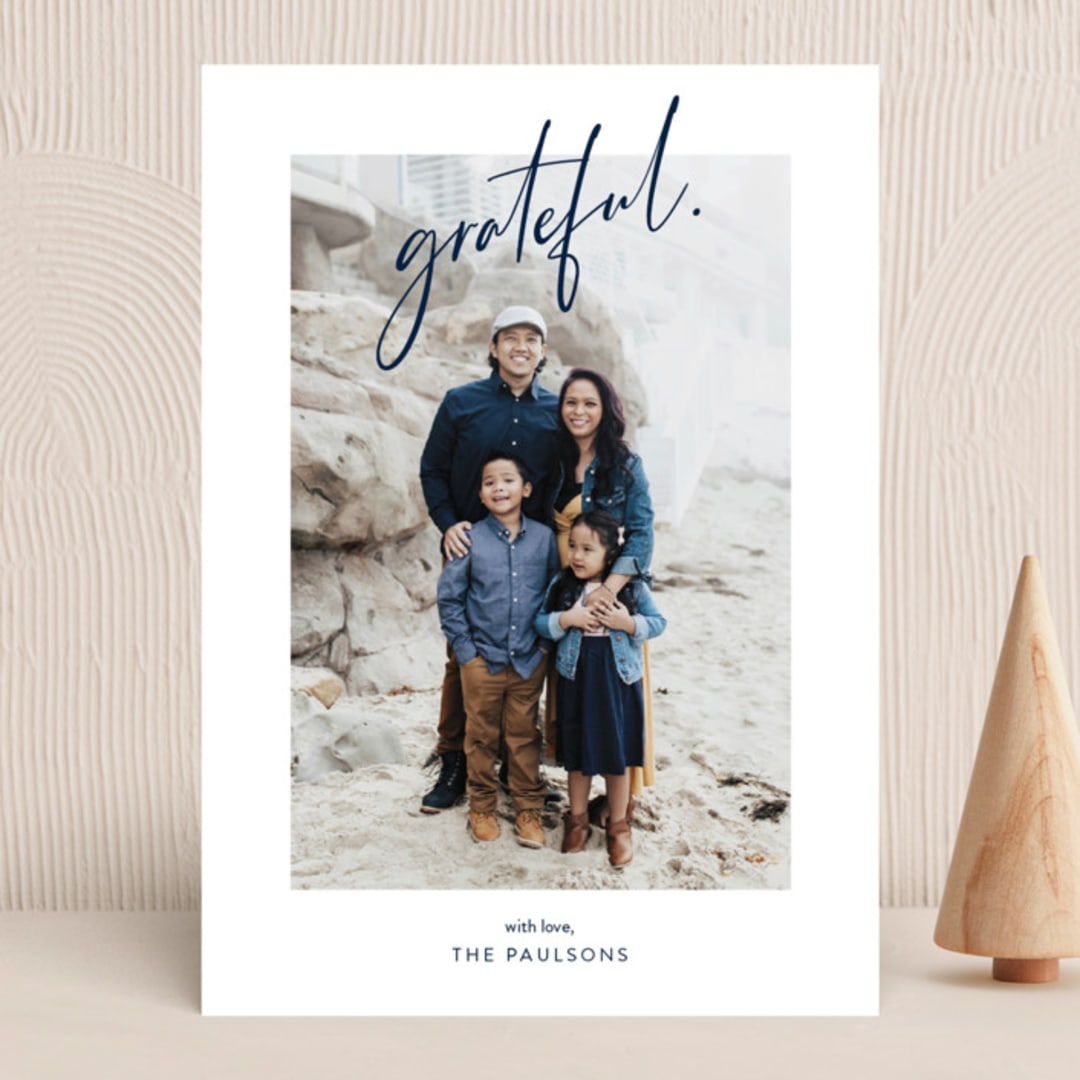 "Grateful Holiday" - Holiday Cards in Royals by Christie Kelly - Front