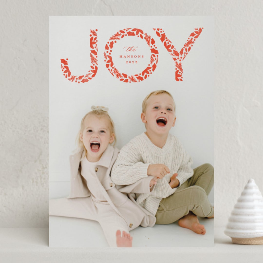 "Leafy Joy" - Holiday Cards in Berry by Michelle Taylor - Front