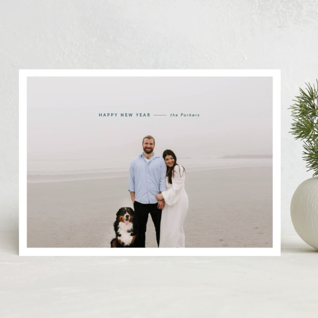 "Minimal Happy" - Holiday Cards in Spruce by Wendy Chung - Front