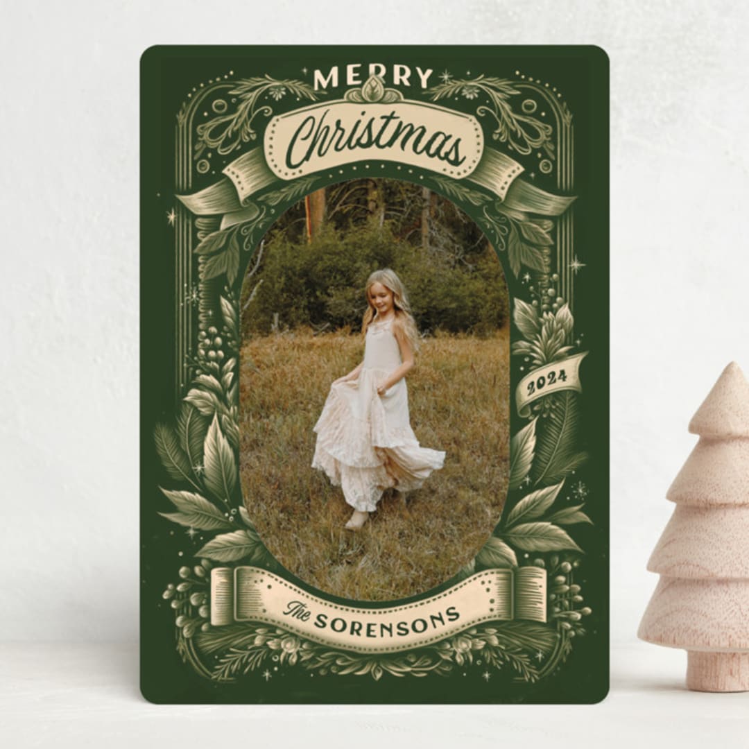 "Chalky" - Holiday Cards in Evergreen by GeekInk Design - Front