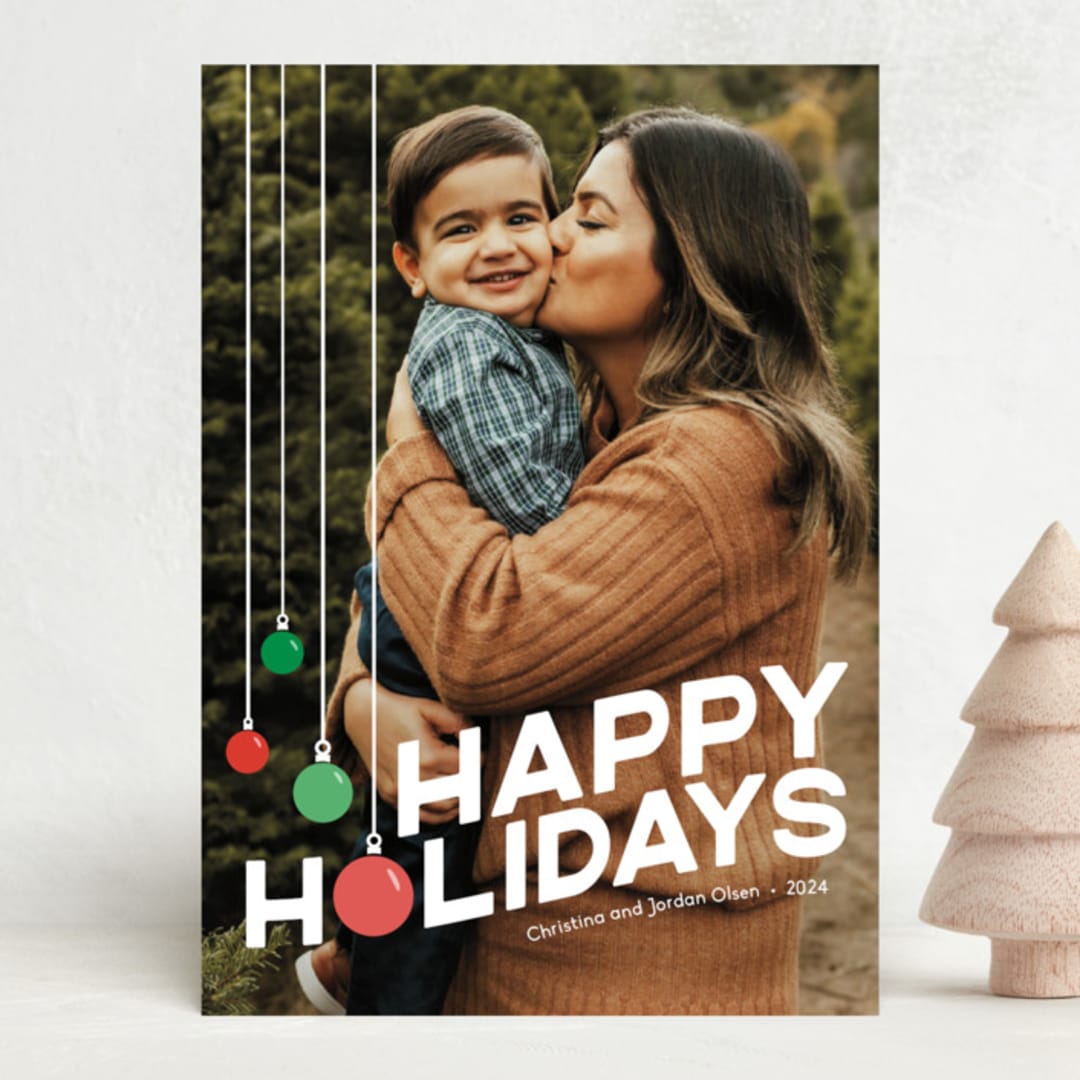 "Ornament Display" - Holiday Cards in Holly Berry by Robin Ott - Front