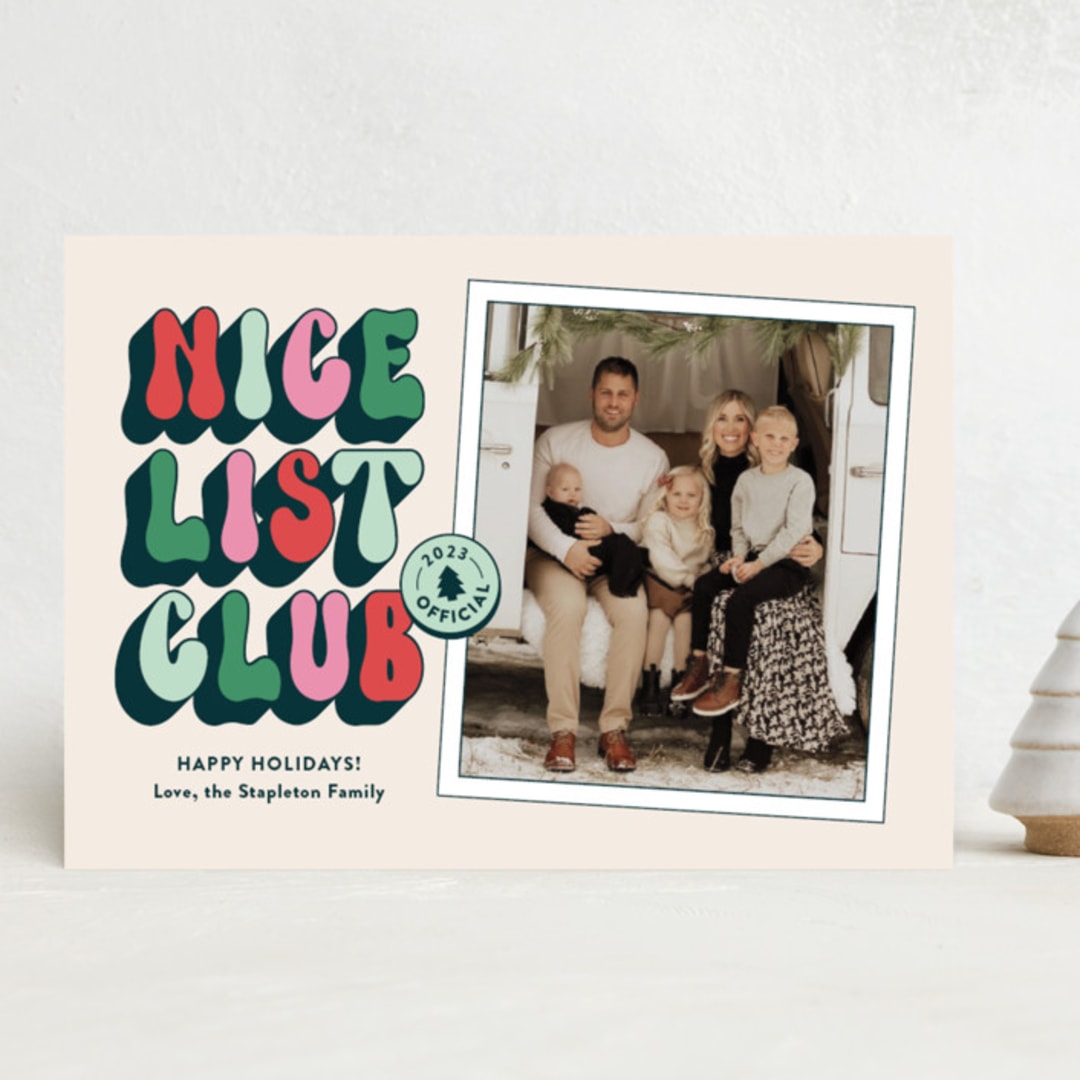 "Nice List" - Holiday Cards in Marshmallow by Shari Margolin - Front