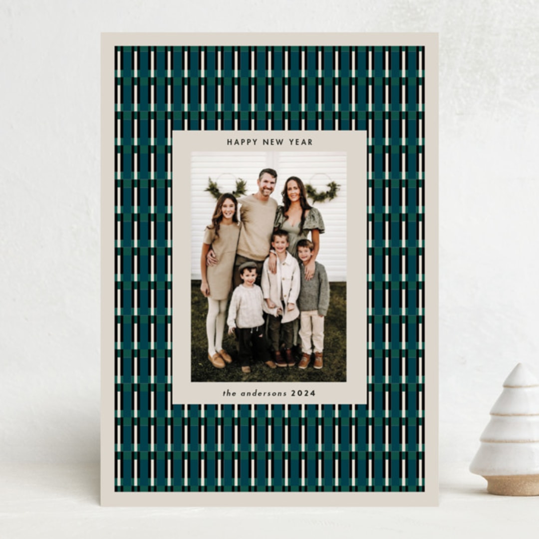 "Retro Weave" - Holiday Cards in Forest by Wendy Chung - Front