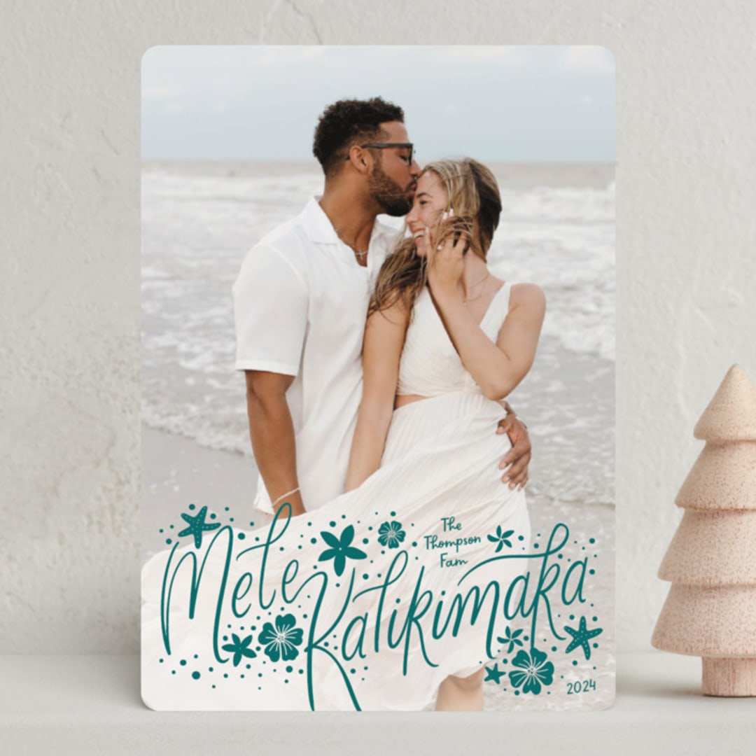"Mele Kalikimaka" - Holiday Cards in Spruce by Becky Nimoy - Front