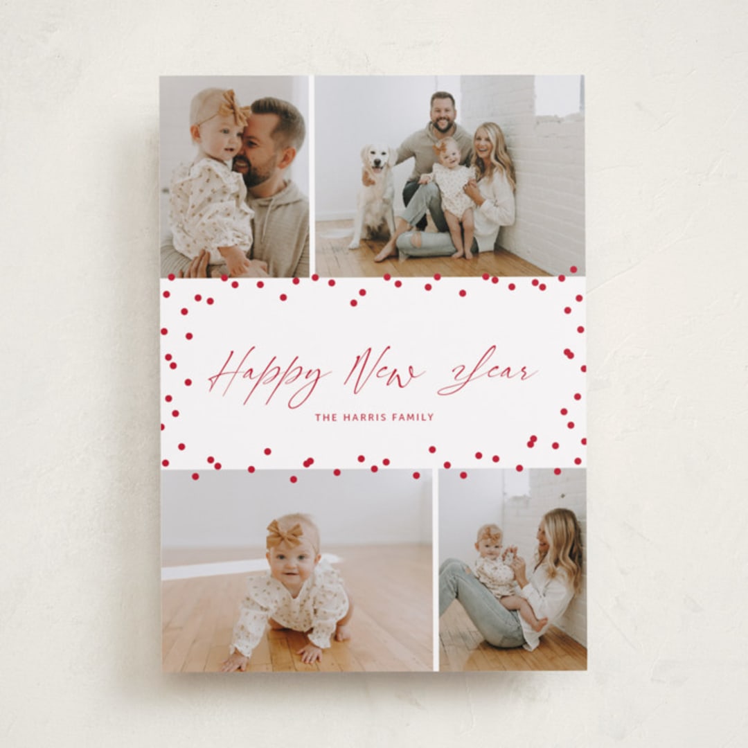 "Festive Dots" - Holiday Cards in Poinsettia by Wendy Chung - Front