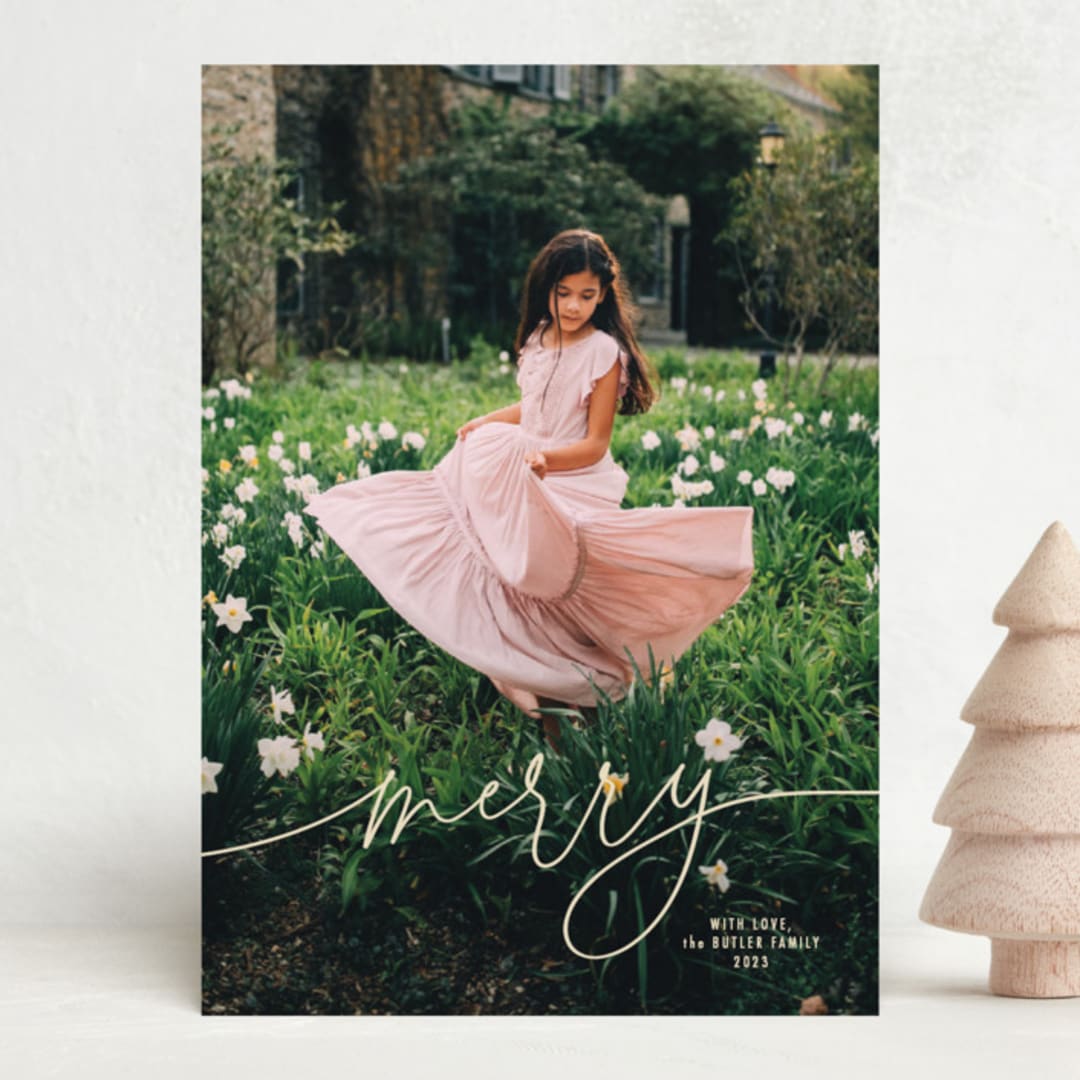 "Merry Linear" - Holiday Cards in Cream by Melanie Severin - Front