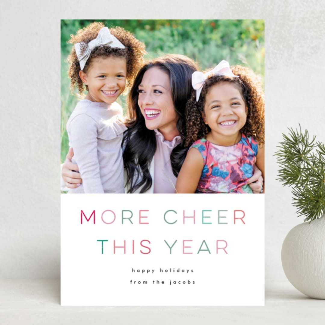 "More Cheer" - Holiday Cards in Sage by Lori Wemple - Front