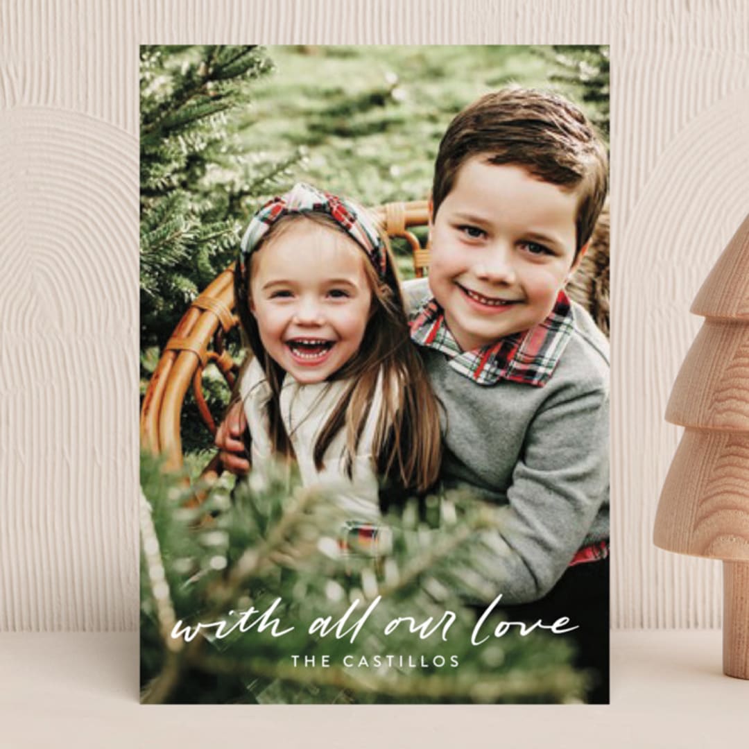 "sending all our LOVE" - Holiday Cards in Moon by Tanya Lee of Frooted Design - Front
