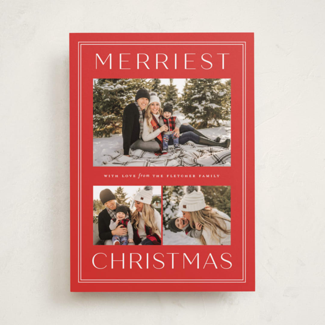 "Just the Merriest" - Holiday Cards in Cranberry by Sarah Brown - Front