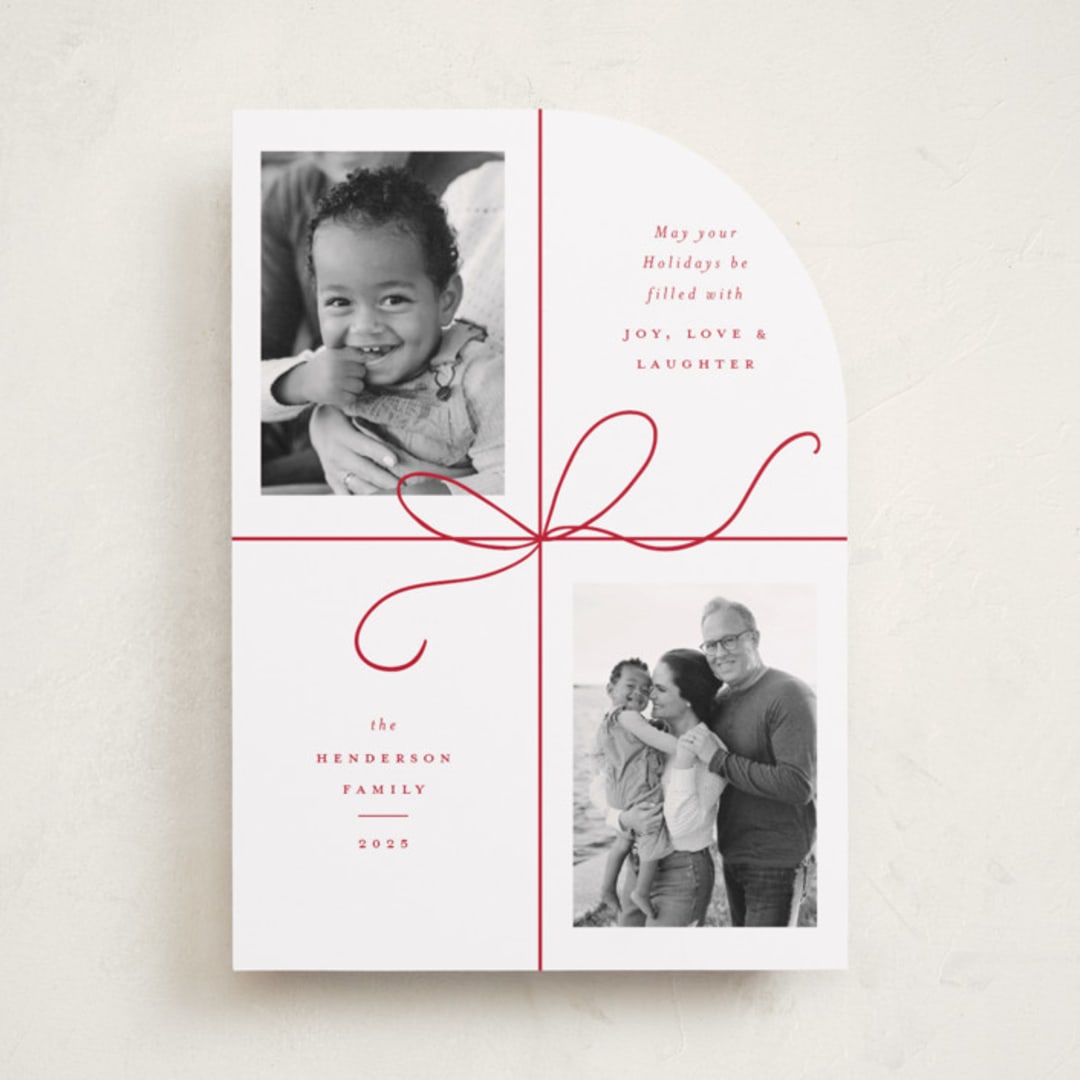 "Bow Two" - Holiday Cards in Peppermint by Emily Betts - Front