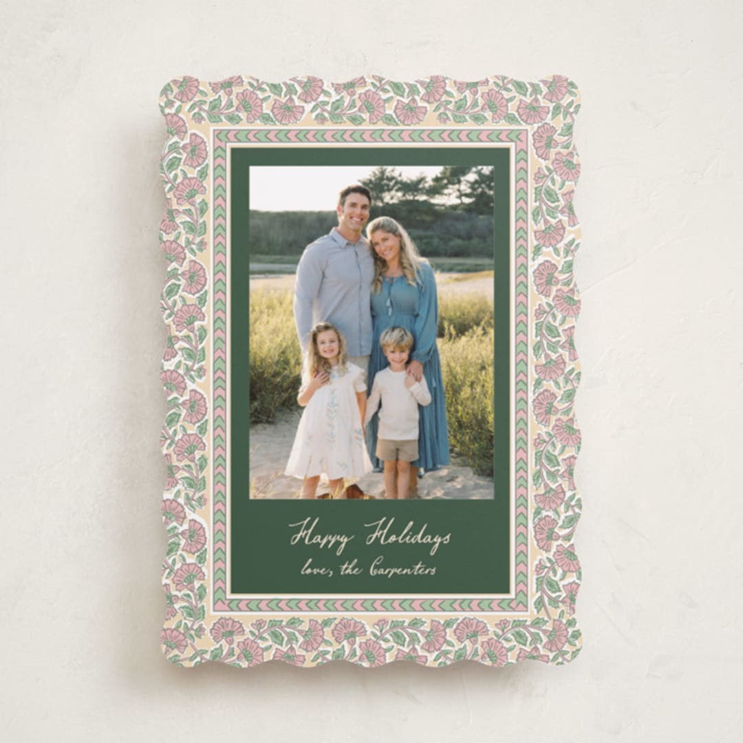 "Floral block print" - Holiday Cards in Forest by Creo Study - Front