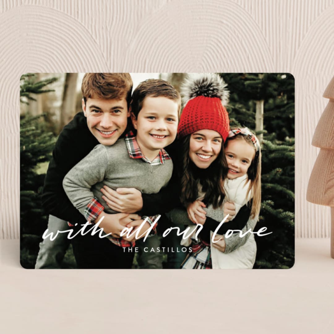 "sending all our LOVE" - Holiday Cards in Moon by Tanya Lee of Frooted Design - Front