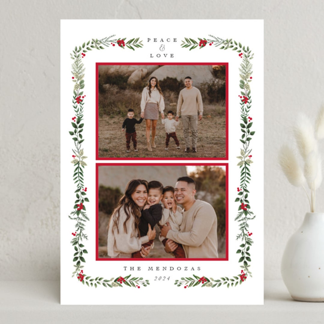 "Peace & Love" - Holiday Cards in Crimson by Susan Moyal - Front