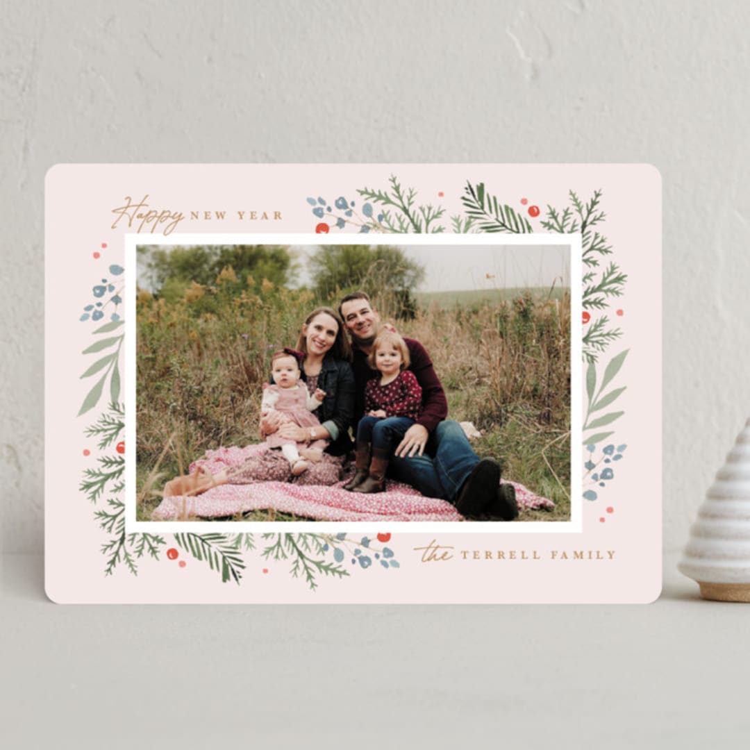 "Evergreen Trim" - Holiday Cards in Soft Blush by Kristen Smith - Front