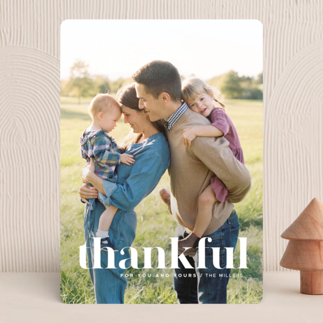 "Thankful Simple" - Holiday Cards in Snow by Stacie Stankos - Front