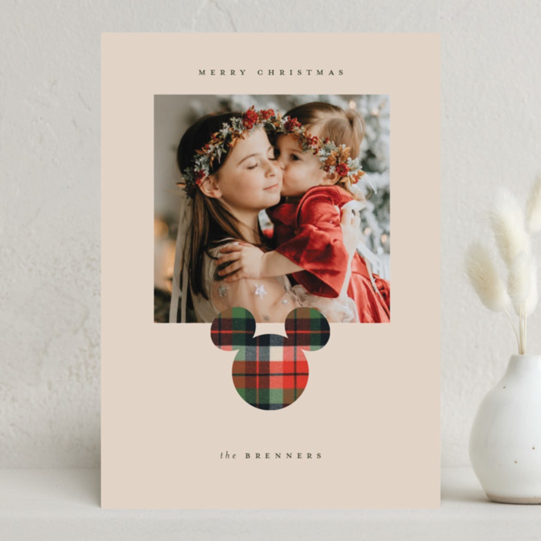 "Disney Mickey Flannel Fun" - Holiday Cards in Winter Plaid by Carrie ONeal - Front