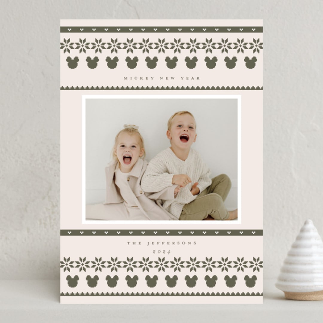 "Disney's Fair Isle Mickey" - Holiday Cards in Pine by Hudson meet Rose - Front