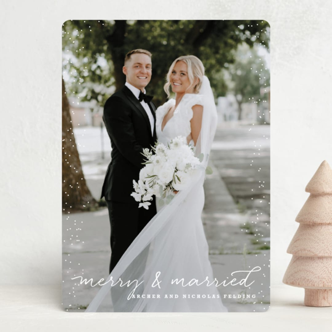 "Merry and Married" - Holiday Cards in Snow by Design Lotus - Front