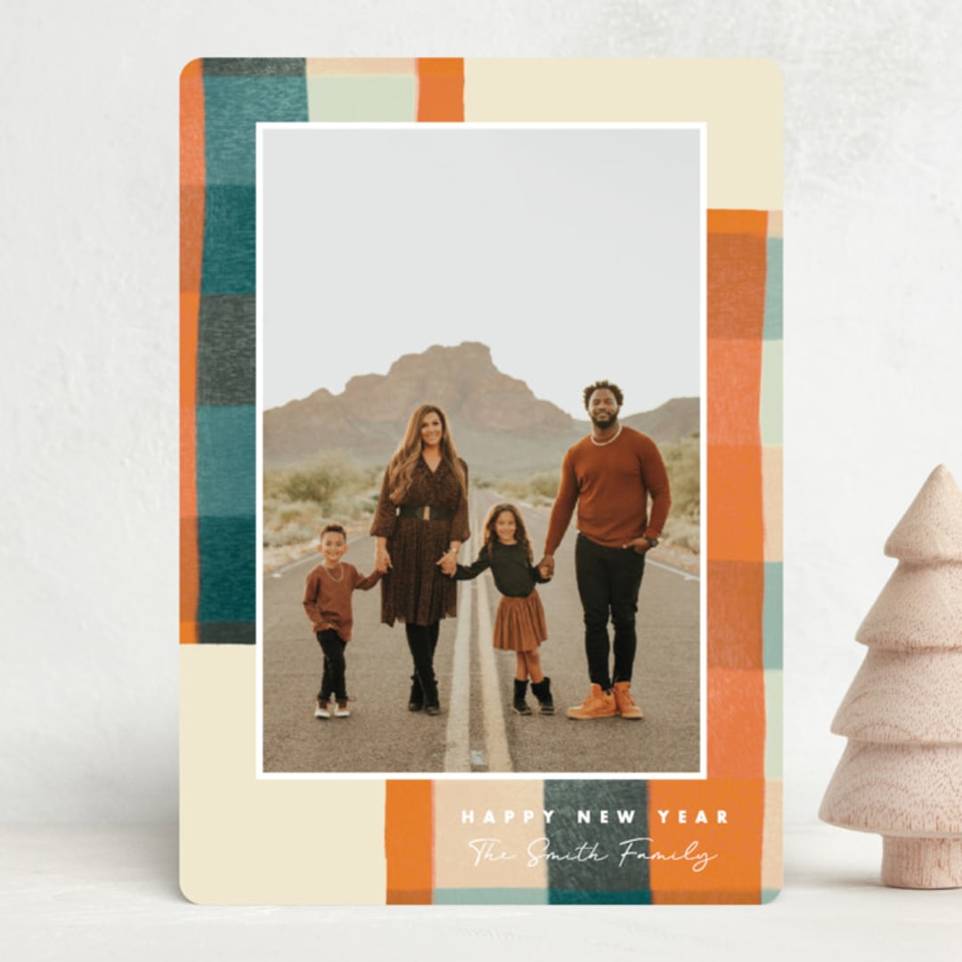 "Warm Flannel" - Holiday Cards in Retro Orange by Keen Peachy - Front