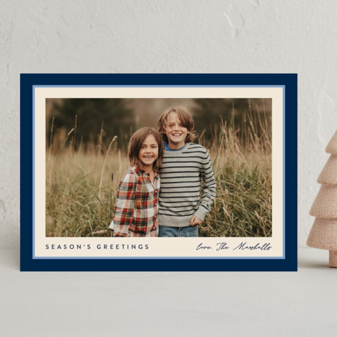 "Ribbon Frame" - Holiday Cards in Navy by Carolyn MacLaren - Front