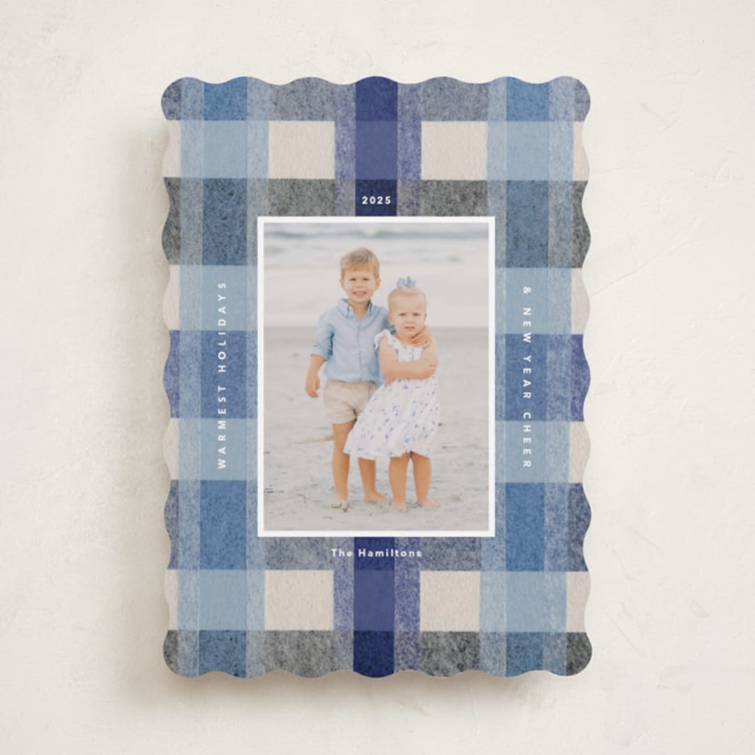 "cozy checked plaid" - Holiday Cards in Blueberry by Carrie Moradi - Front