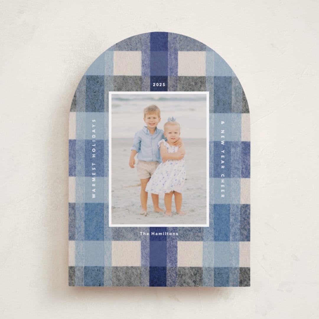 "cozy checked plaid" - Holiday Cards in Blueberry by Carrie Moradi - Front