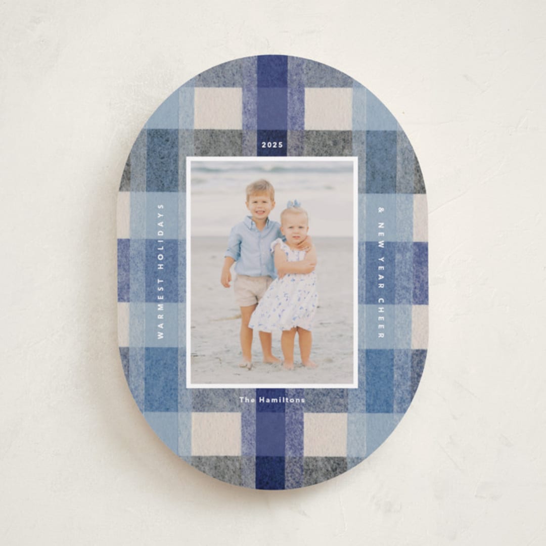 "cozy checked plaid" - Holiday Cards in Blueberry by Carrie Moradi - Front