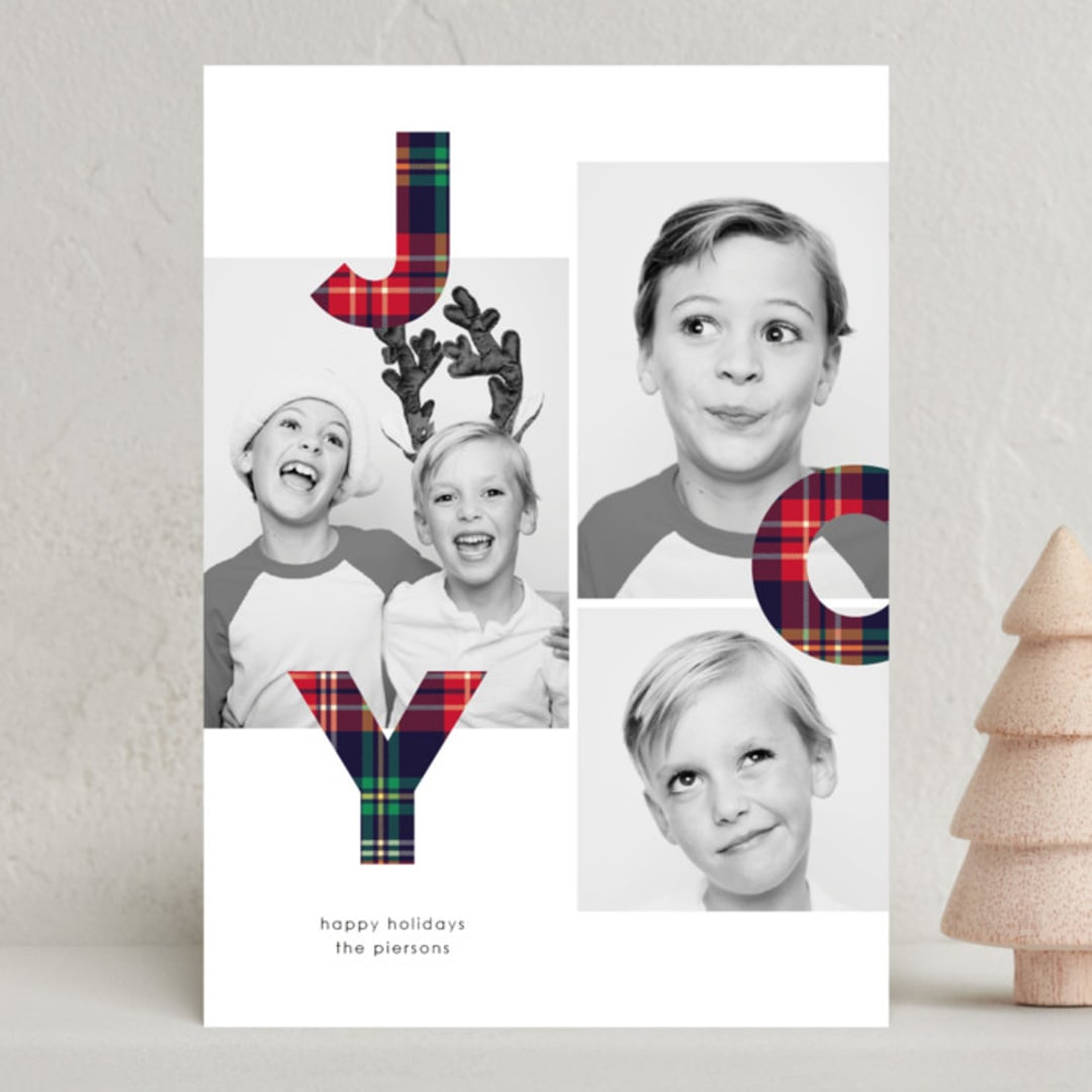 "Tartan Joy" - Holiday Cards in Ruby by Erin Deegan - Front