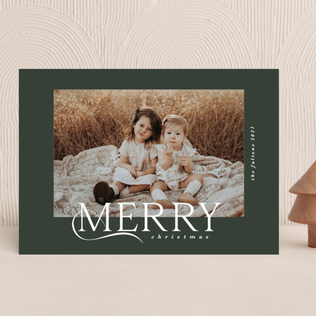 "Merry Minimal" - Holiday Cards in Evergreen by Angela Garrick - Front