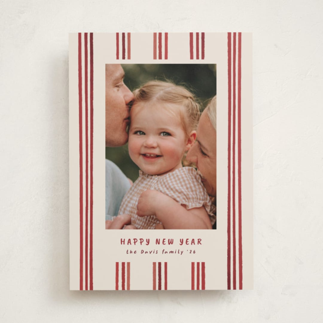 "Painted Lines" - Holiday Cards in Berry by Christy Hy Lee - Front