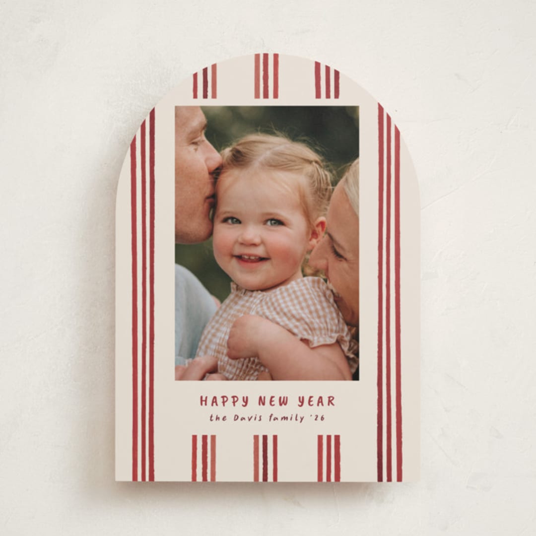 "Painted Lines" - Holiday Cards in Berry by Christy Hy Lee - Front