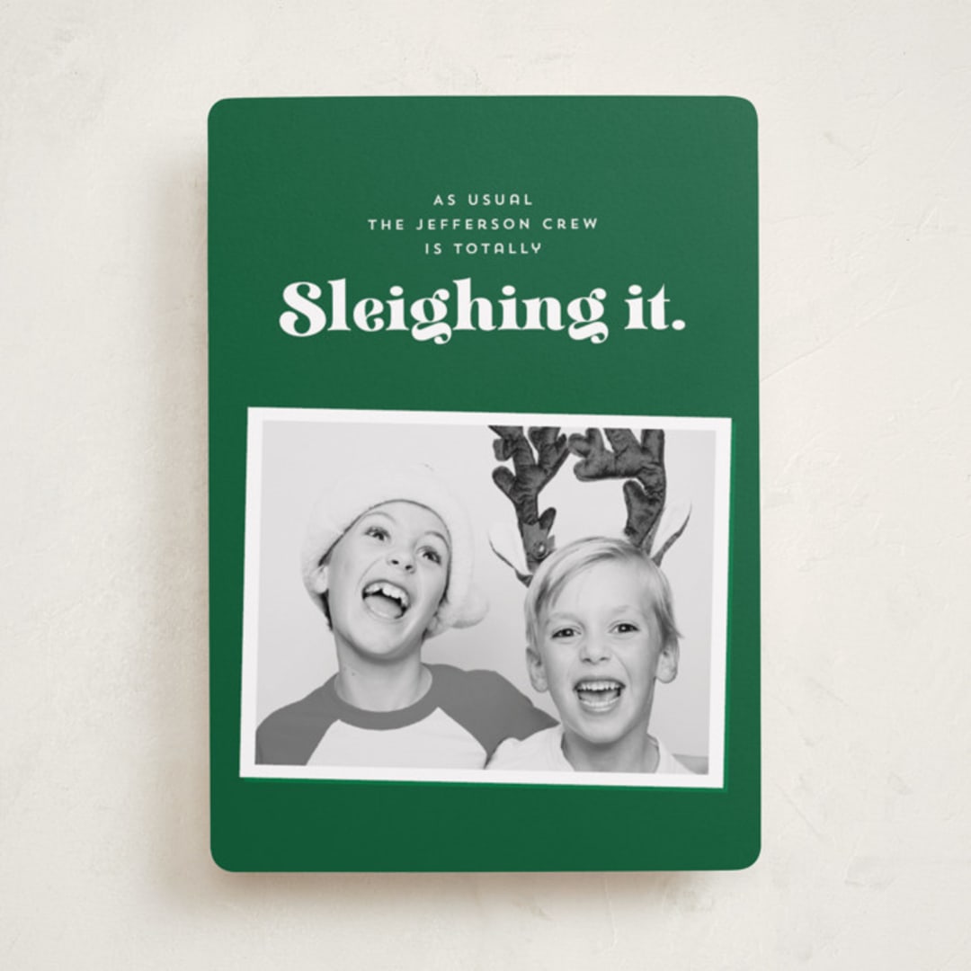 "Sleighing It" - Holiday Cards in Elf by Corinne Malesic - Front