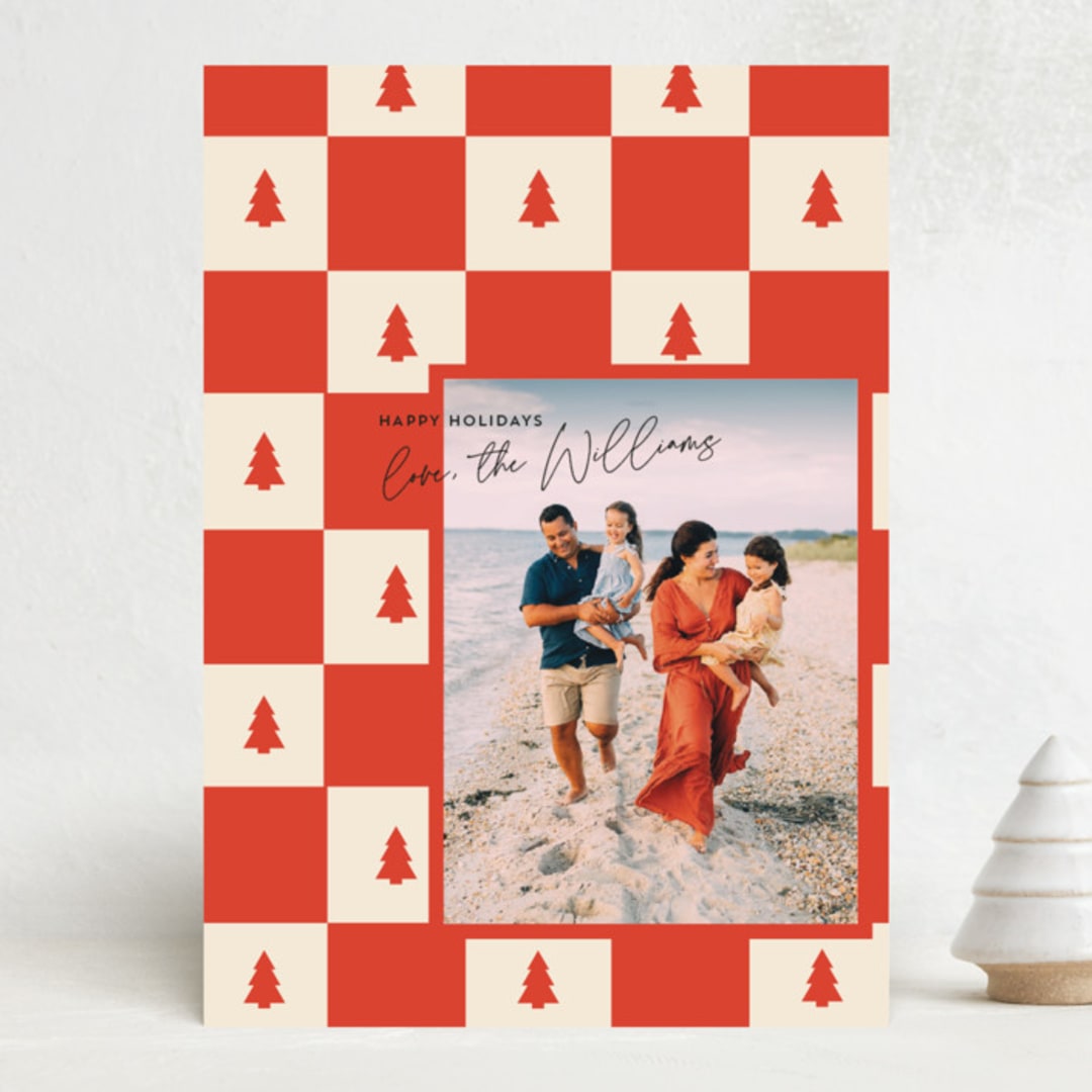 "Checkered Trees" - Holiday Cards in Cherry by Anna Elder - Front