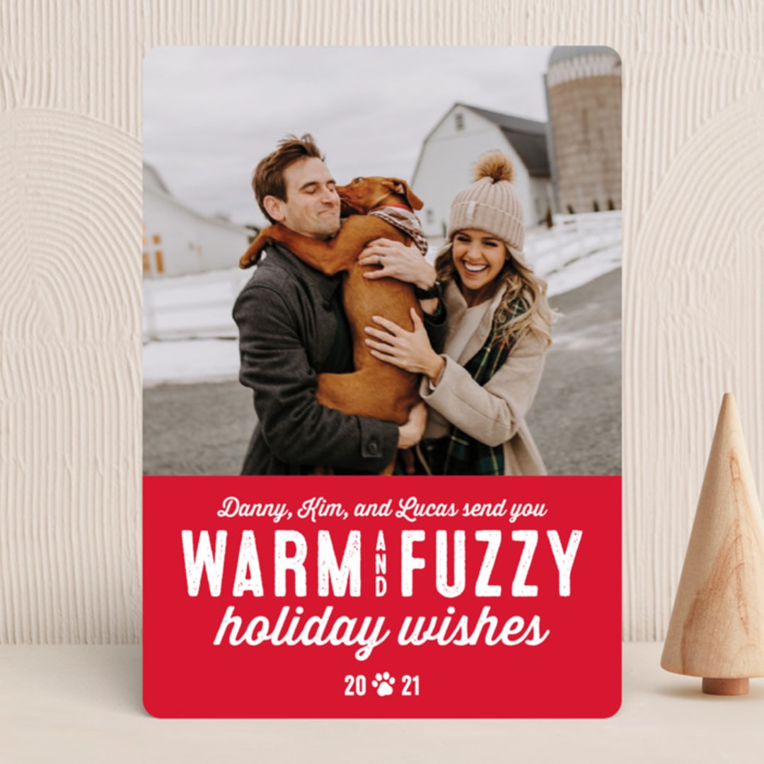 "Warm Fuzzies" - Holiday Cards in Candy Cane by Lea Delaveris - Front