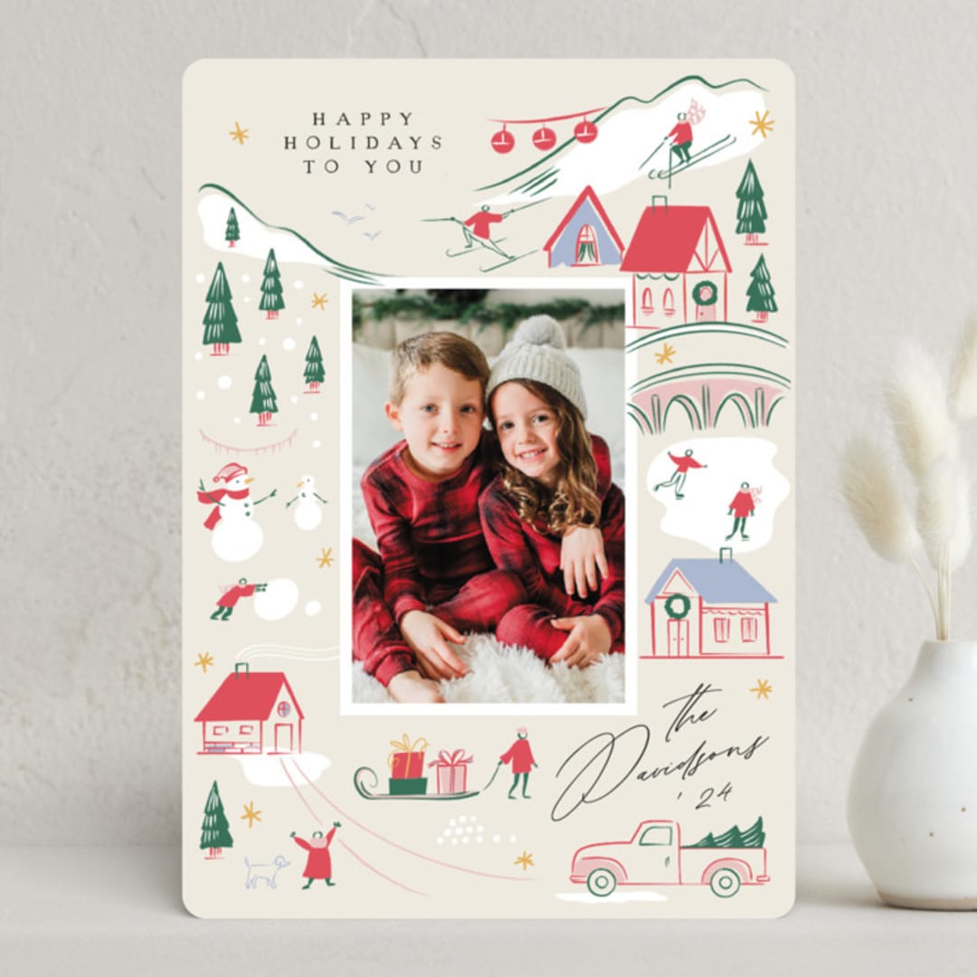 "happy wintry village" - Holiday Cards in Stocking by Grae - Front