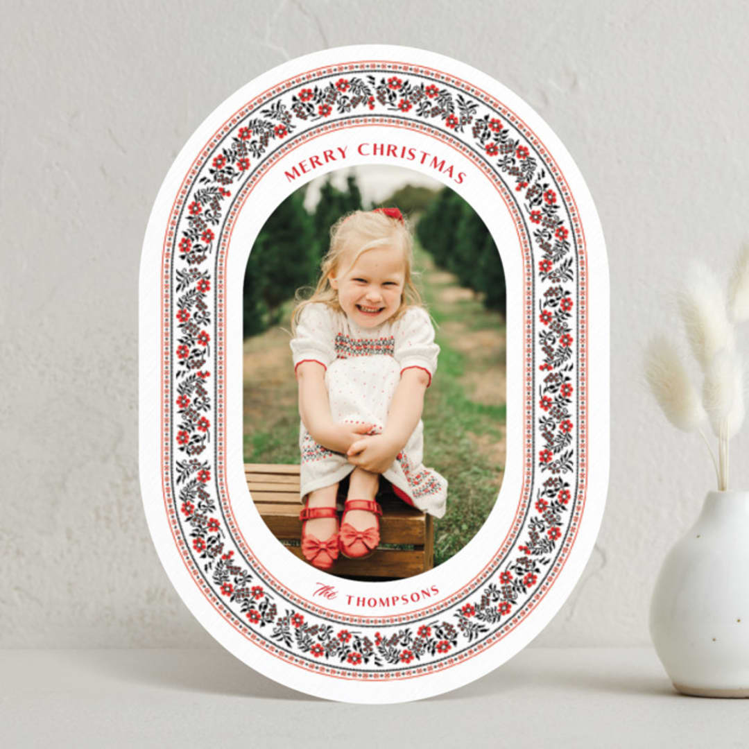 "Ukrainian Embroidery" - Holiday Cards in Poinsettia by Sherley Ferreira - Front