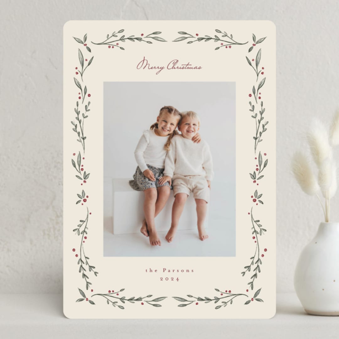 "Leafy Border" - Holiday Cards in Vanilla by Emily Sabol Goss - Front