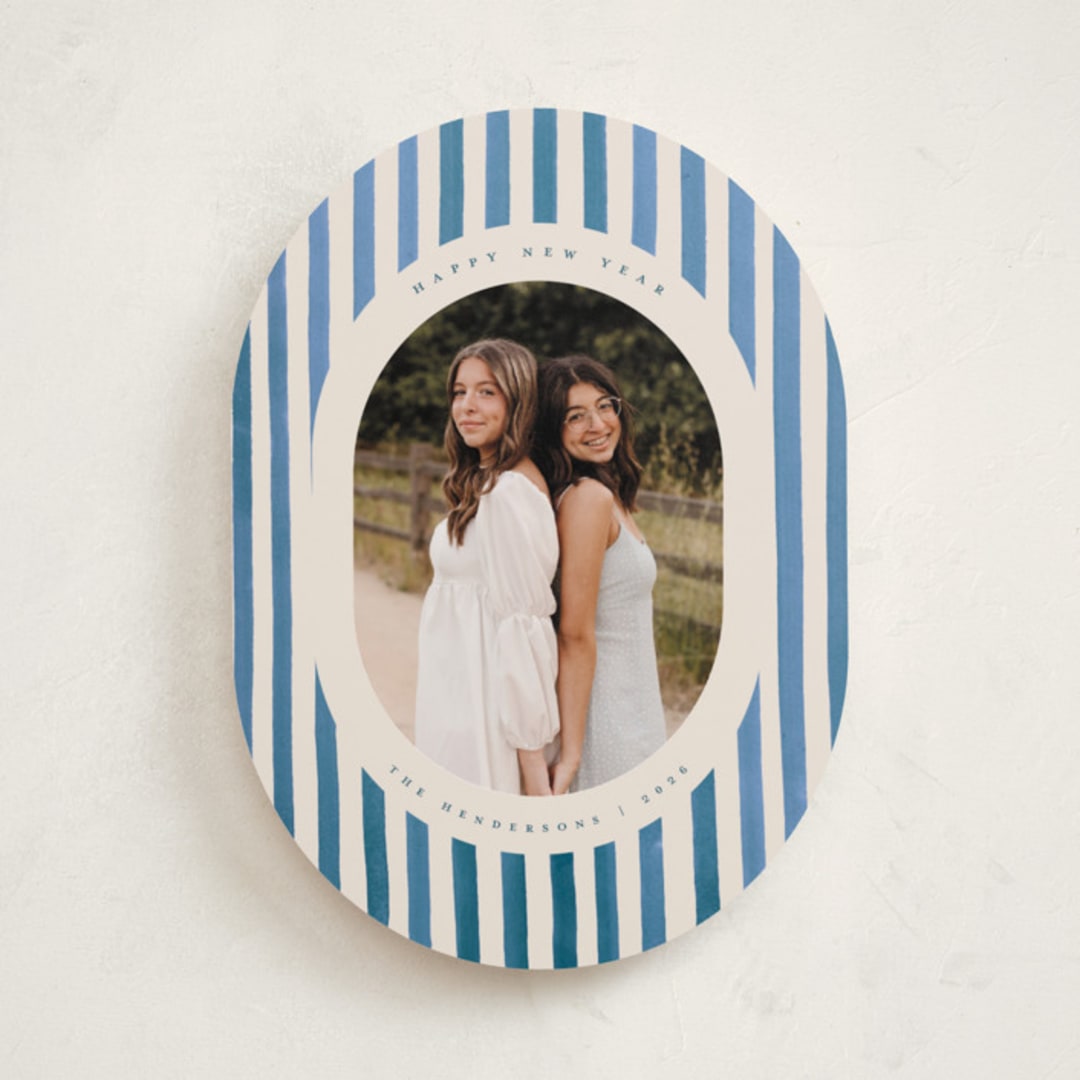 "Vintage Stripes" - Holiday Cards in Blue Jay by Teju Reval - Front