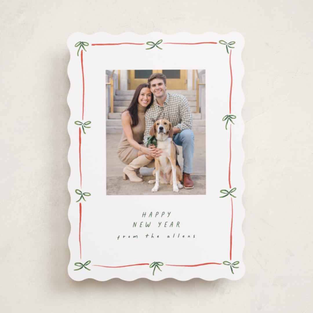 "Preppy Bow Border" - Holiday Cards in Holly Berry by Susan Zinader - Front