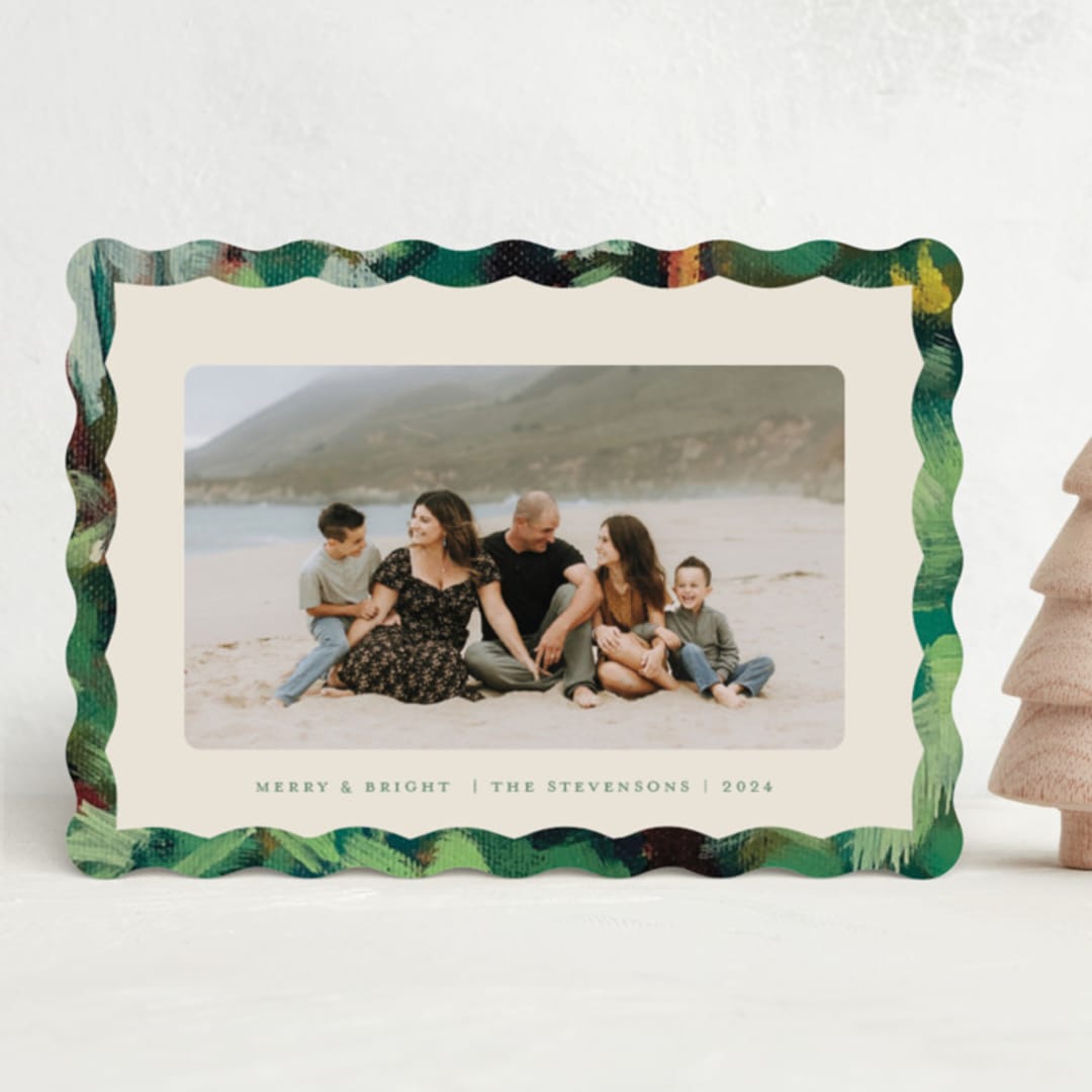 "Wavy Painted Frame" - Holiday Cards in Evergreen by Holly Whitcomb - Front