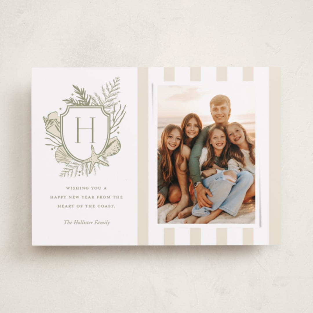 "Tis the Sea-Sun" - Holiday Cards in Sage by Oscar and Emma - Karly Depew - Front