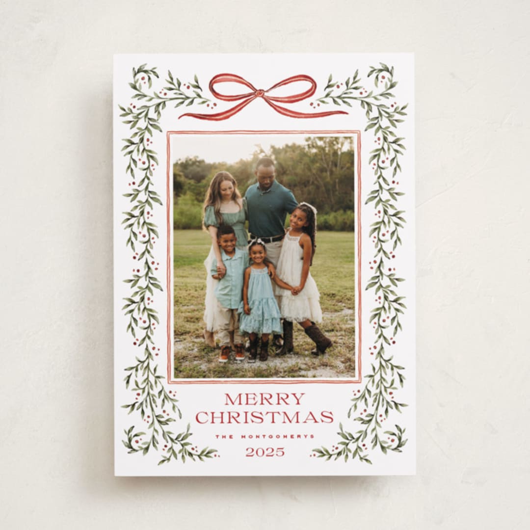 "Laurel Wreath" - Holiday Cards in Holly Berry by Wildfield Paper Co - Front