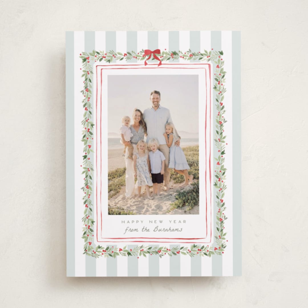 "Coastal Garland" - Holiday Cards in Winter Mint by Everett Paper Goods - Front