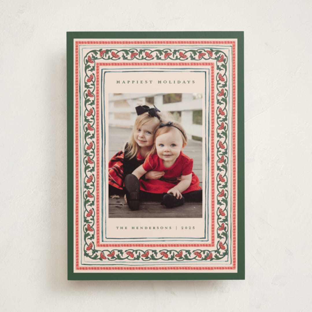 "Festive Block Print" - Holiday Cards in Caramel by Teju Reval - Front