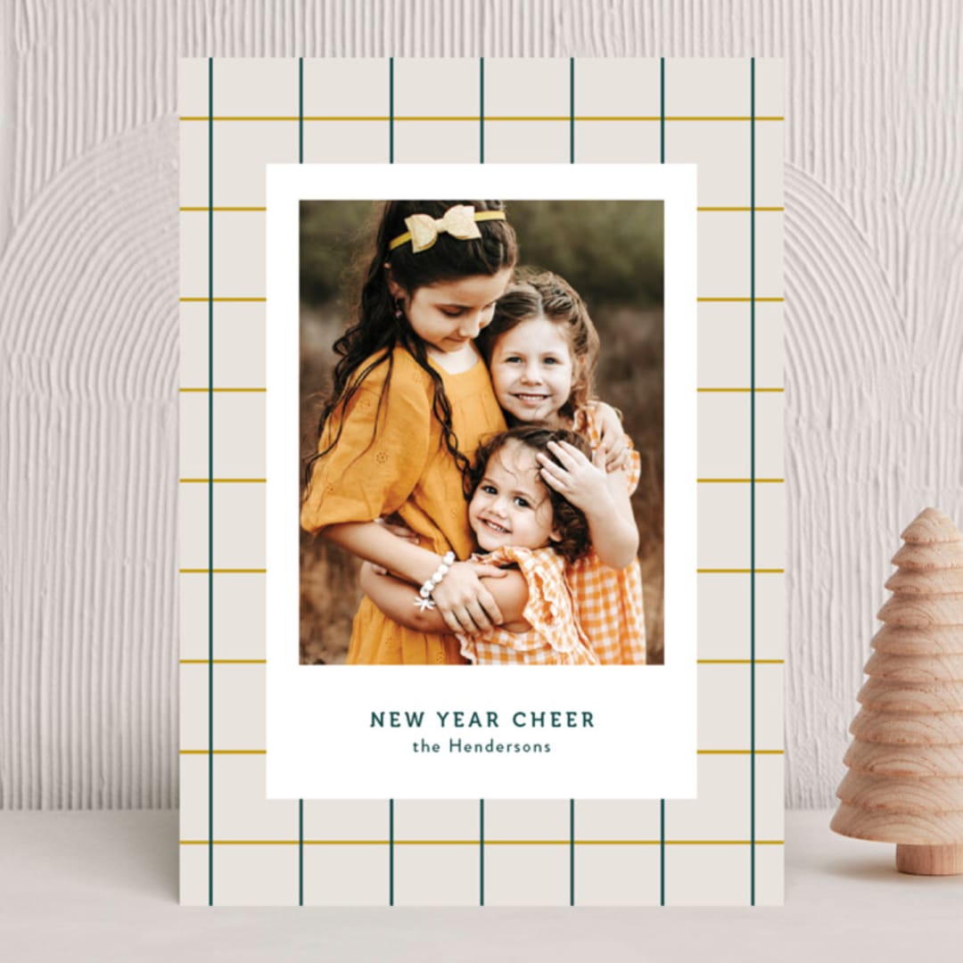 "Cheerful Grid" - Holiday Cards in Mustard by Wendy Chung - Front